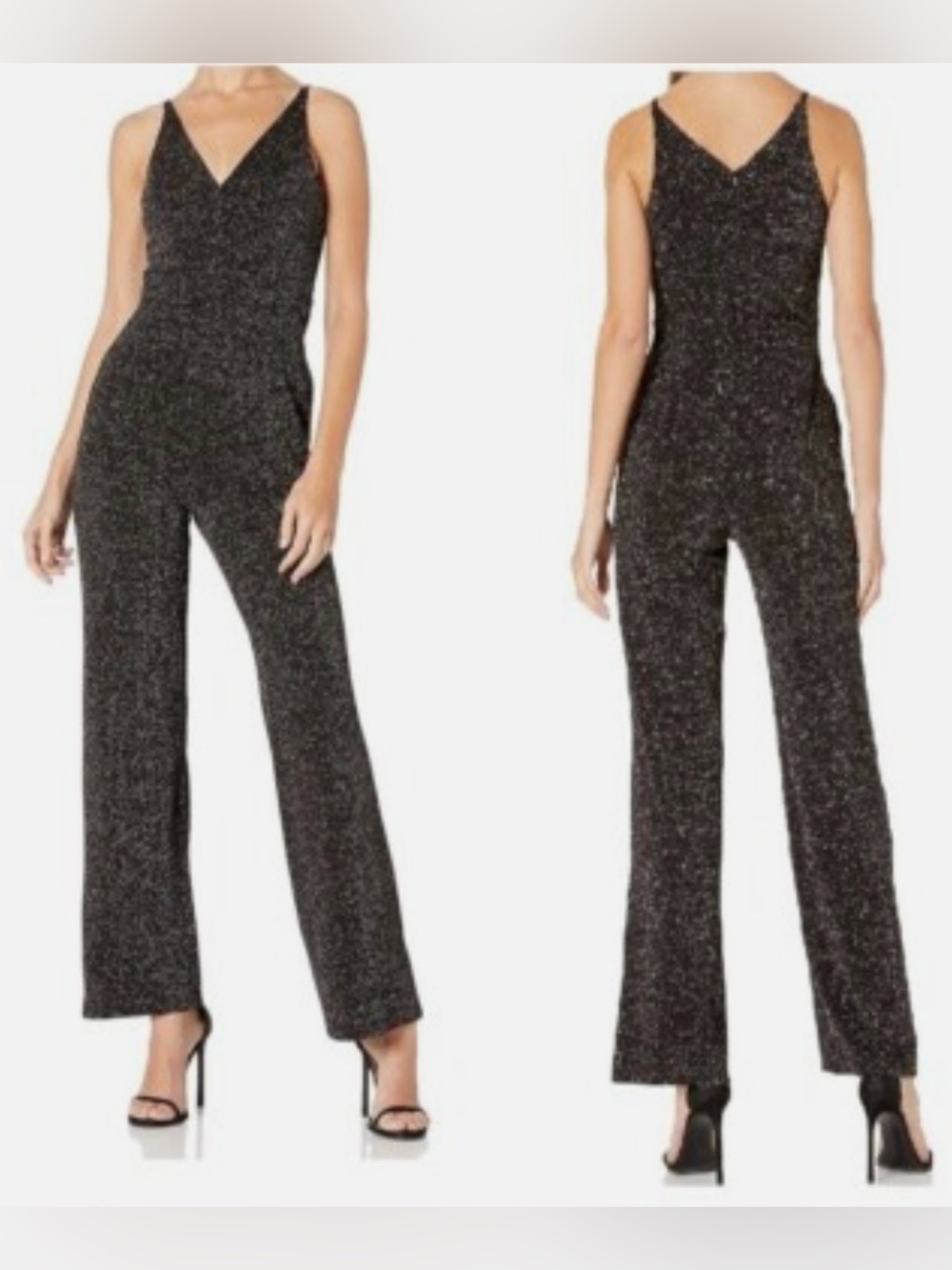 DONNA MORGAN Black Metallic Knit V-Neck Sleeveless Stretch Jumpsuit Size 2 NWT